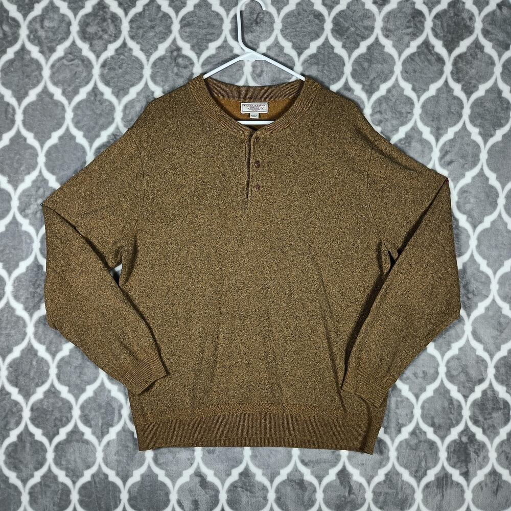 Wallace And Barnes Sweater Men XL Brown Heather Henley Long Sleeve Lightweight